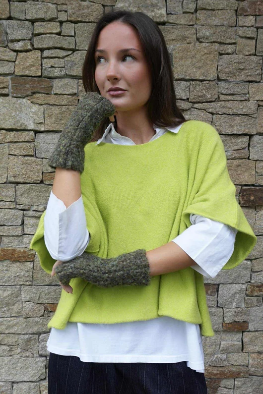 Boucle Fingerless Gloves Khaki Melange 